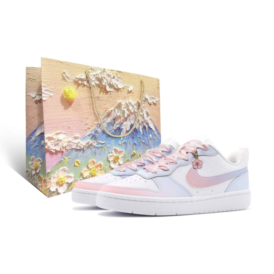 Nike Nike Court Borough Blue Cherry Blossom Leather Abrasion Resistant Slip Resistant Abrasion Resistant Slip Resistant
