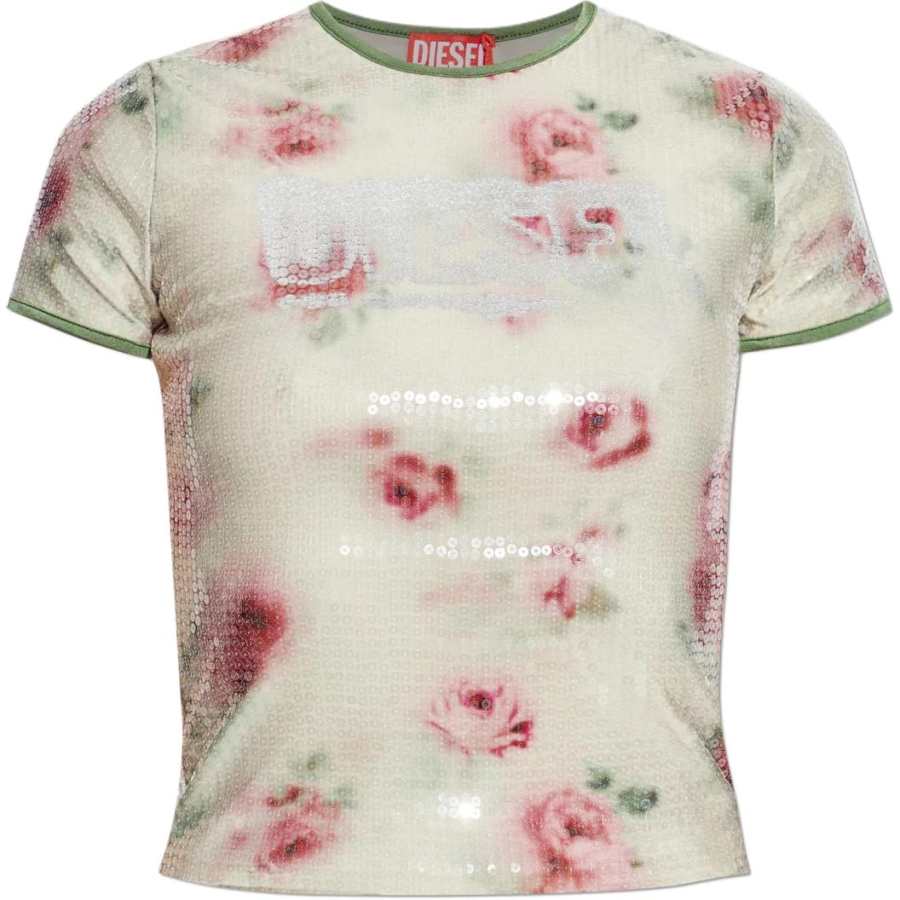 Diesel T-Unkyel Sequinned Skinny Floral Print Jersey Top