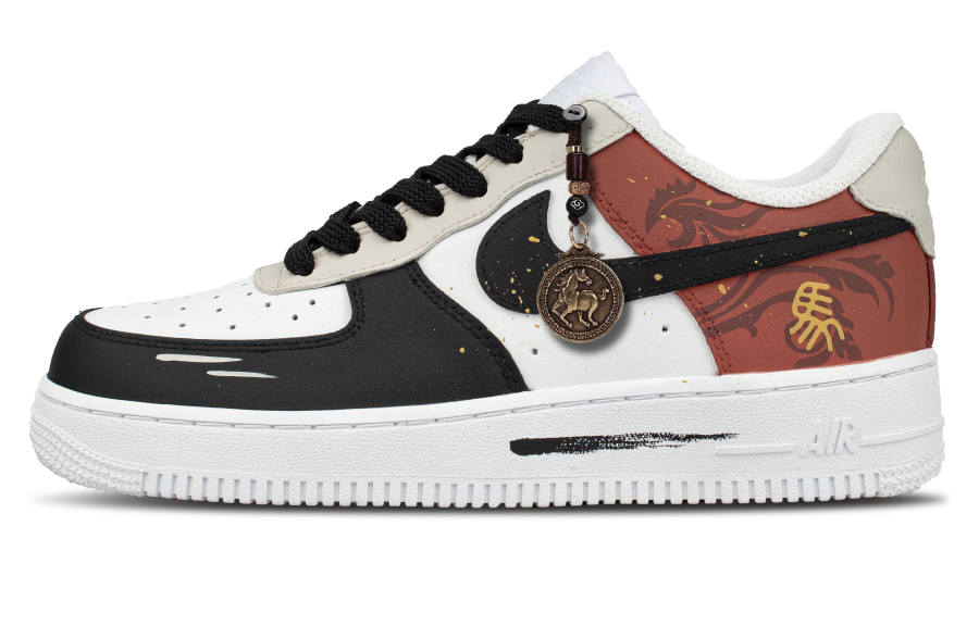 Nike Nike Air Force 1 Cow Leather Coverage Cushioning Abrasion Resistant Low top Skateboard Shoes Unisex Red