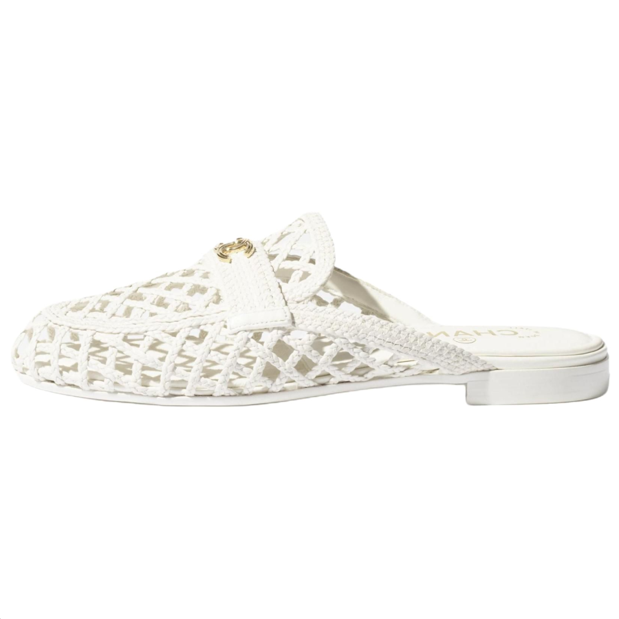 CHANEL Closed Toe Slippers 1.5cm Women's White