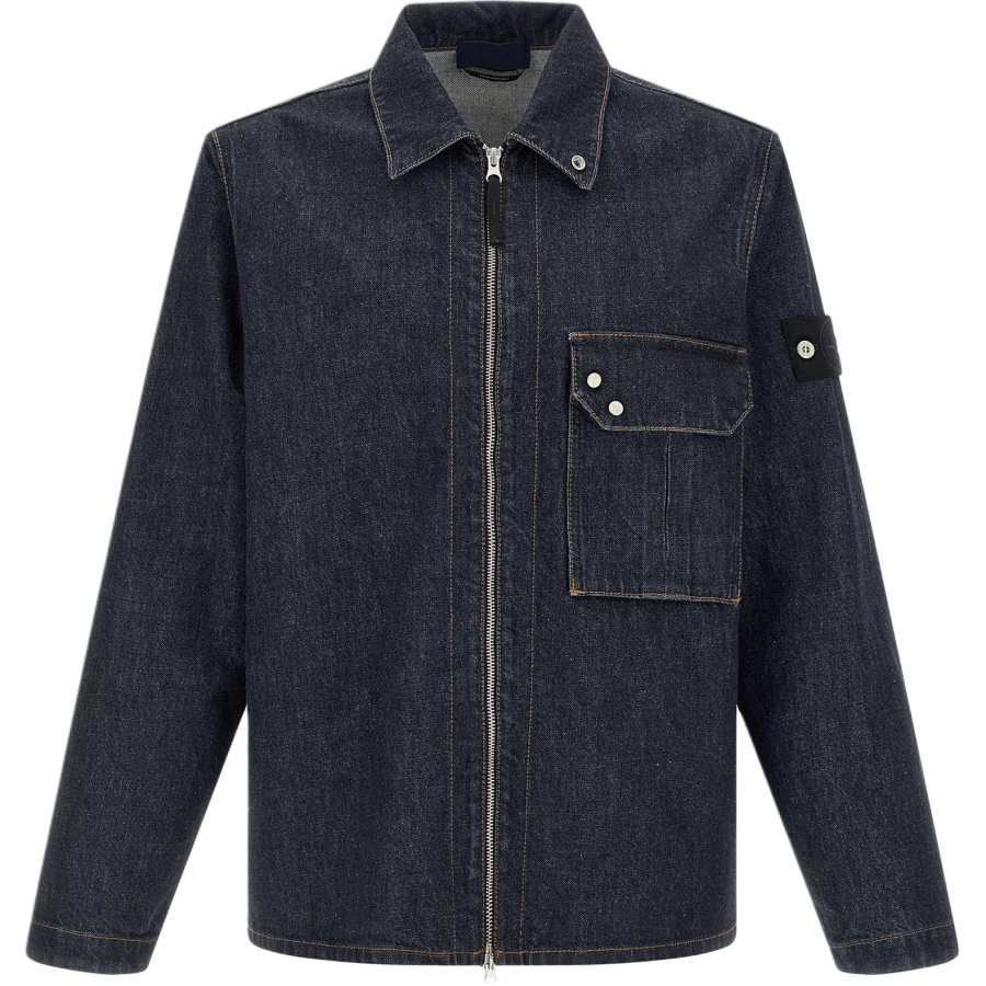 Stone Island contrast-stitching zip denim overshirt