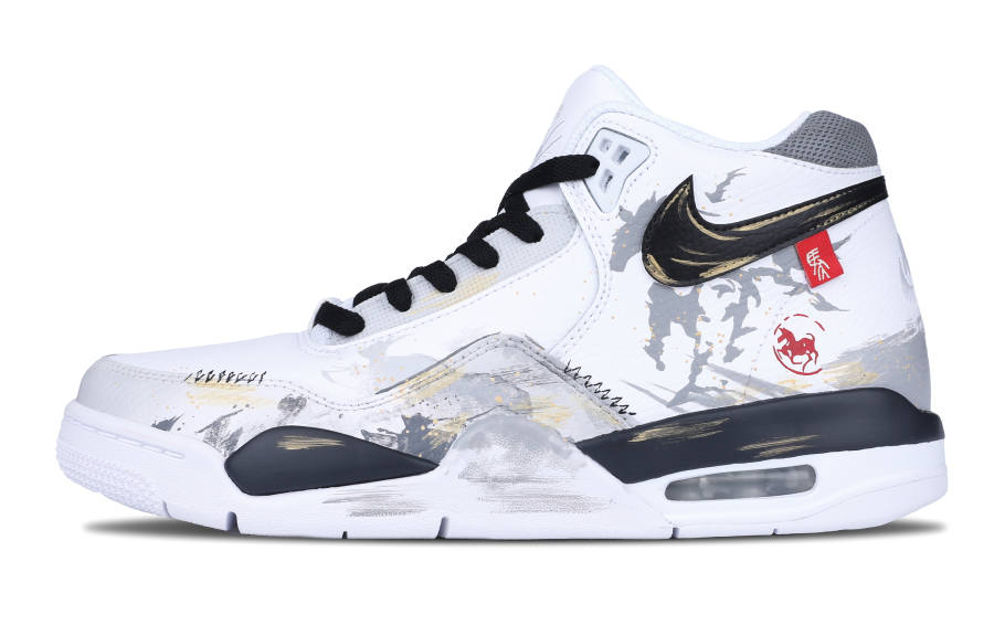 Nike Nike Flight Legacy Norman Horse Abrasion Resistant Slip Resistant Mid top Vintage Basketball Shoes Men's Ink wash