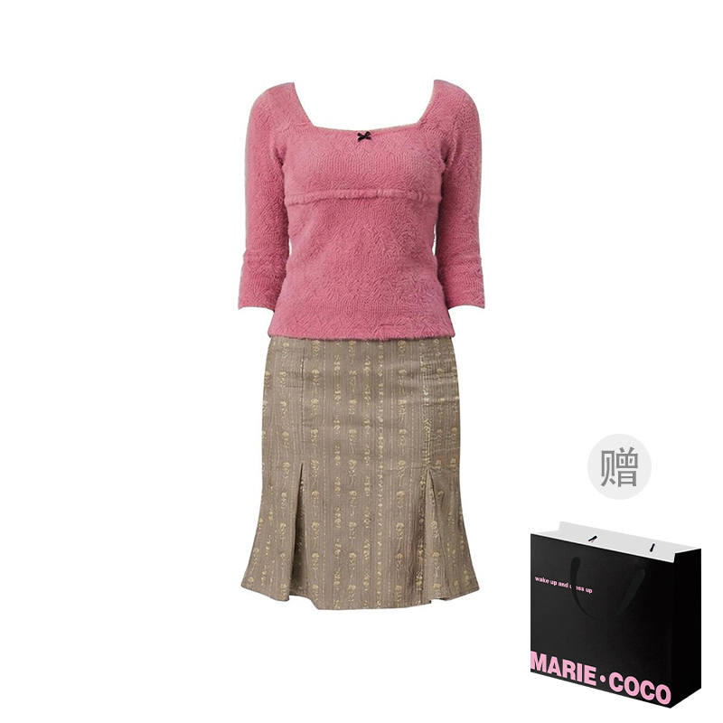 MARIE·COCO Two Piece Skirt Sets Women's Square Collar Moderate Mid Length
