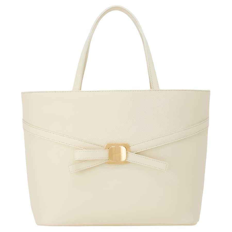 FERRAGAMO Leather Tote Bag, Shopping Bag, Handbag Small Women's White