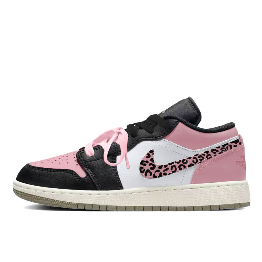 Jordan Jordan Air Jordan 1 Pink Leopard Seal Slip Resistant Abrasion Resistant Low top Children's Basketball Shoes