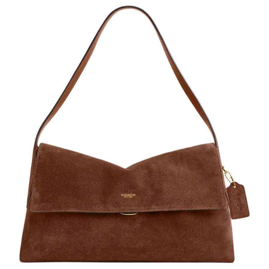 COACH Chelsea Cow Split Leather Shoulder Bag Large Women's Warm Brown