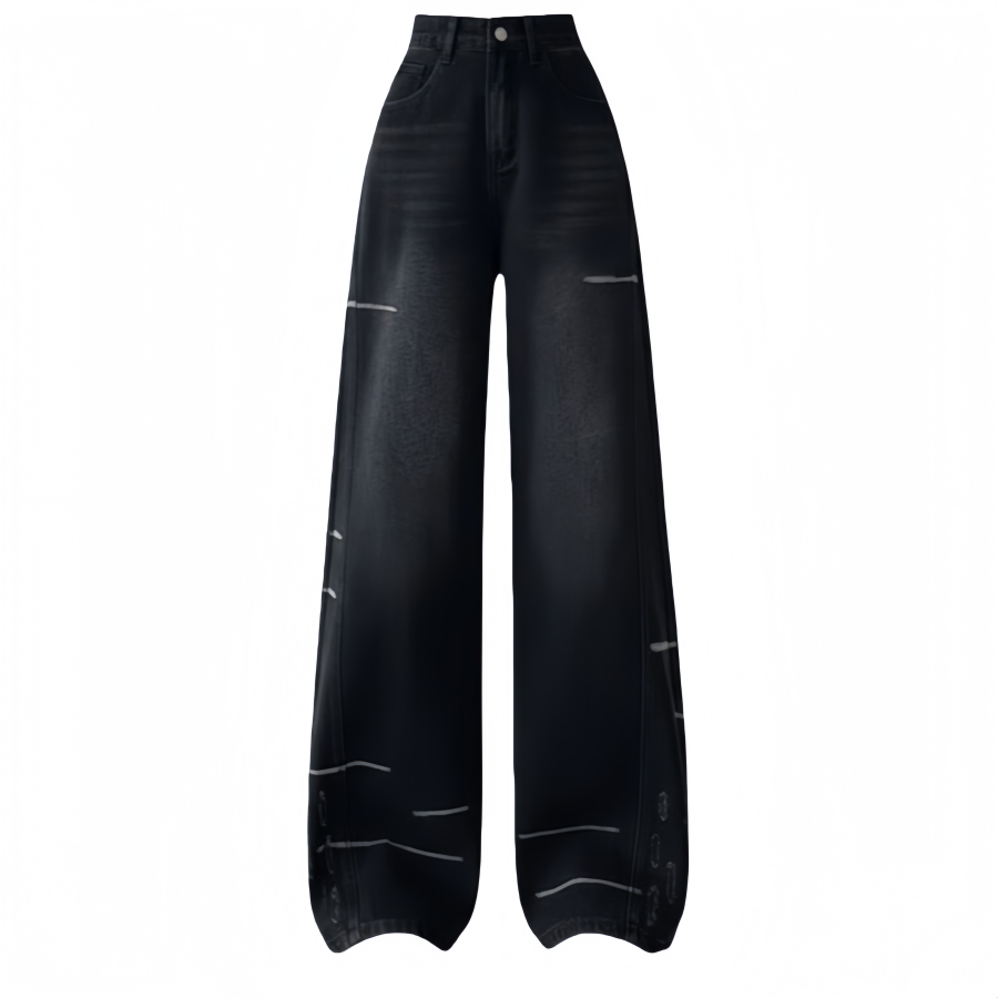 Sugarfunk Jeans Women's Black Thickened And Fleece Lined Wide Leg Pants