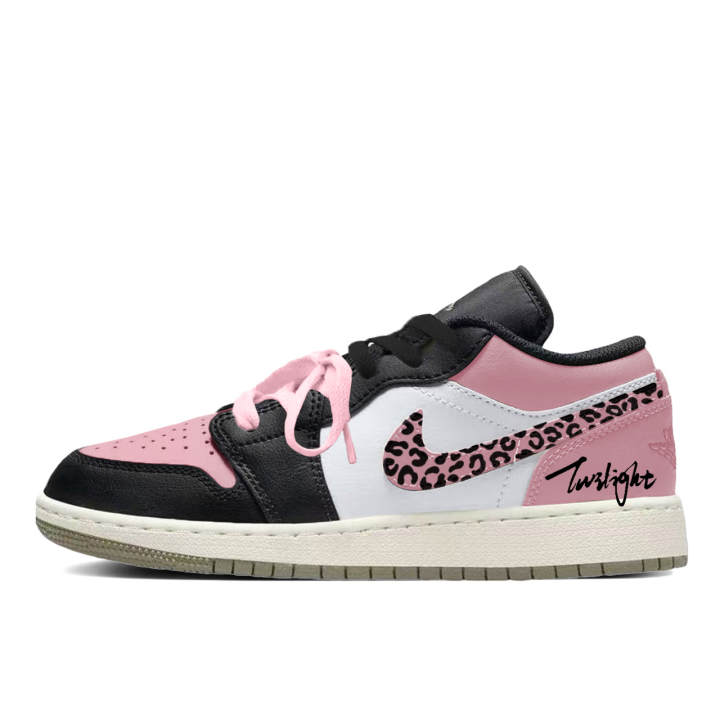 Jordan Jordan Air Jordan 1 Pink Leopard Dreamy Synthetic Leather, Leather Slip Resistant Abrasion Resistant