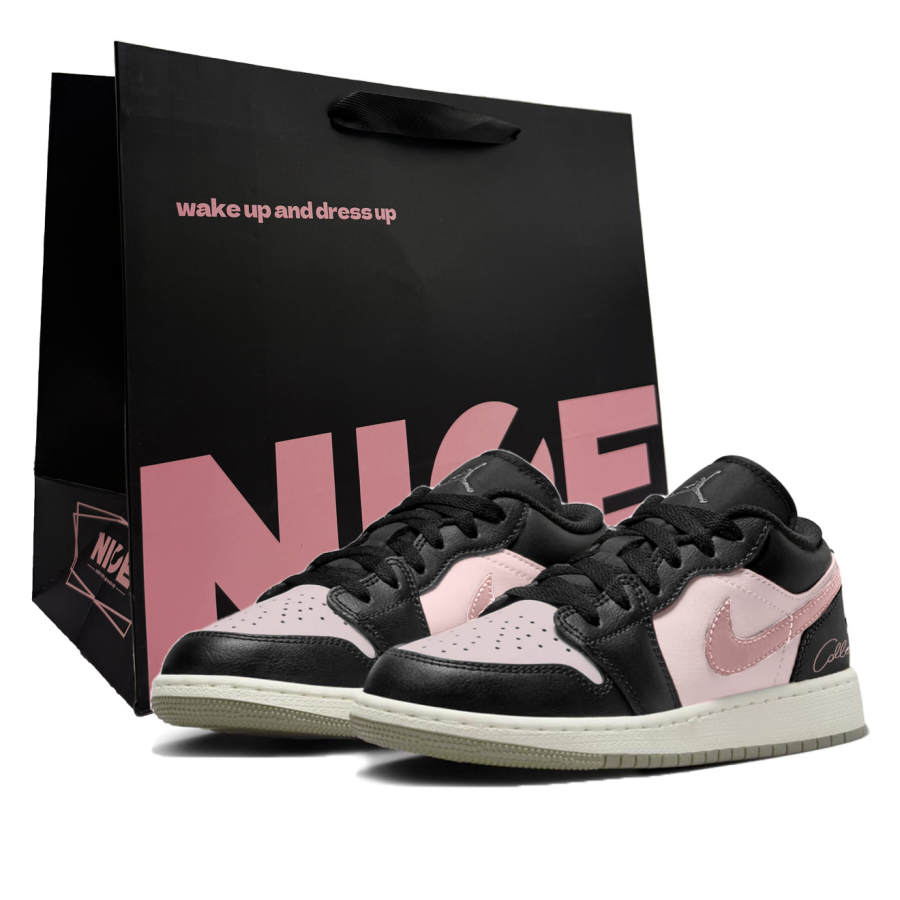 Jordan Jordan Air Jordan 1 Rose, Shopping Bag Slip Resistant Abrasion Resistant Low top Children's Basketball Shoes Black Pink