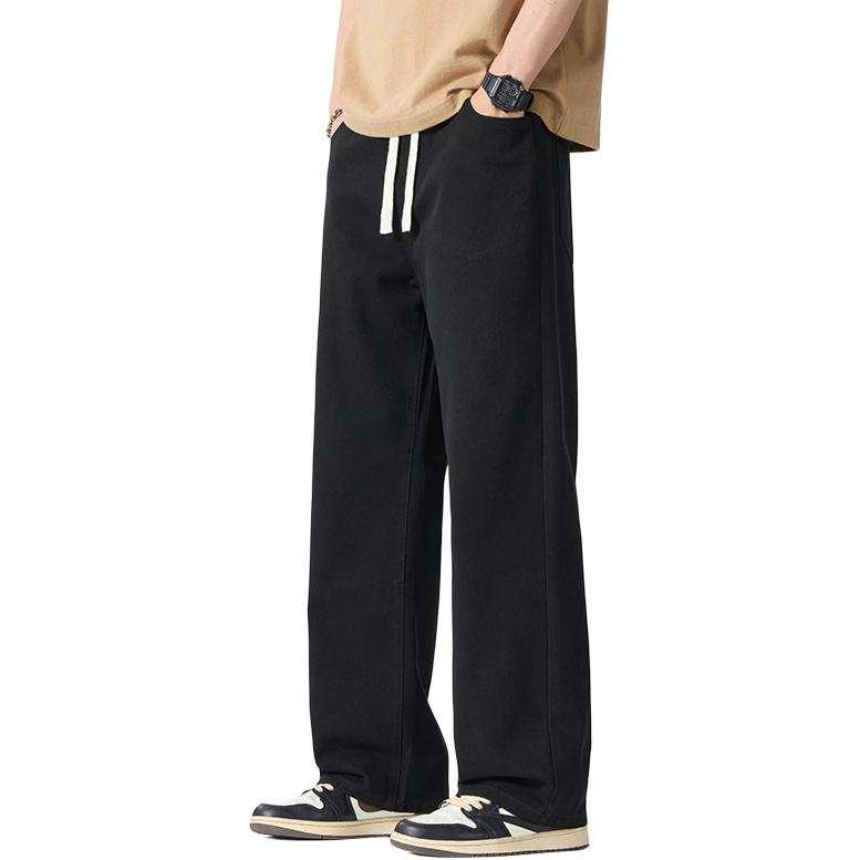 Tonlion Casual Pants Unisex Black Moderate Cuffed Pants