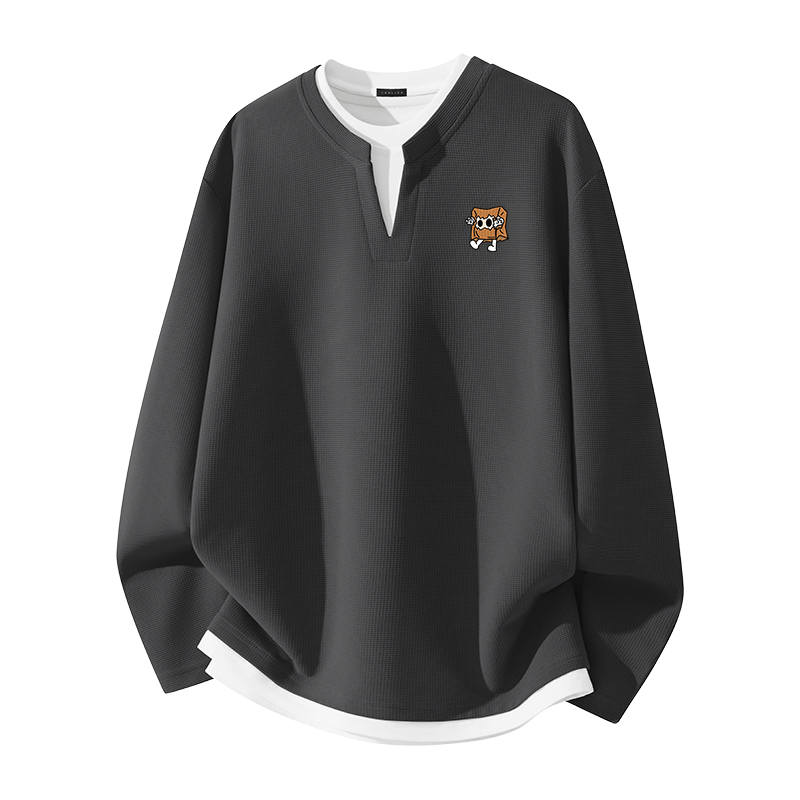 Tonlion T Shirts Unisex Crew Neck Moderate Mock Two Piece