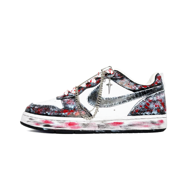 Nike Nike Court Borough Street Graffiti, Hand Drawn Abrasion Resistant Slip Resistant Low top Skateboard Shoes Black Red