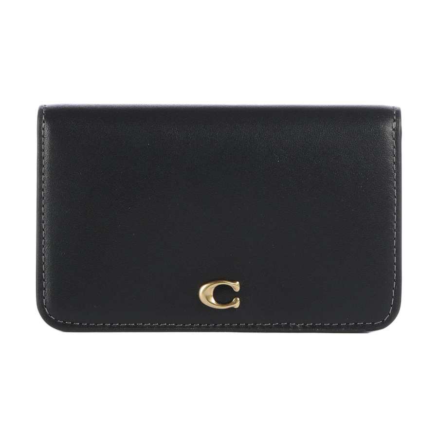COACH Card Case Calfskin Card Holder Women's Black