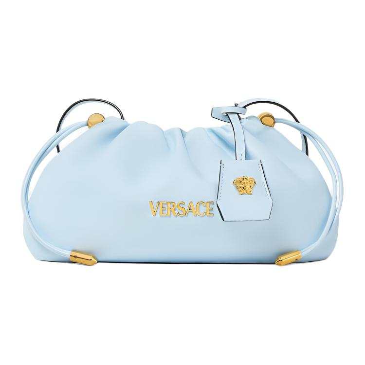 VERSACE Tag Lambskin Clutch Mini Women's Light Blue
