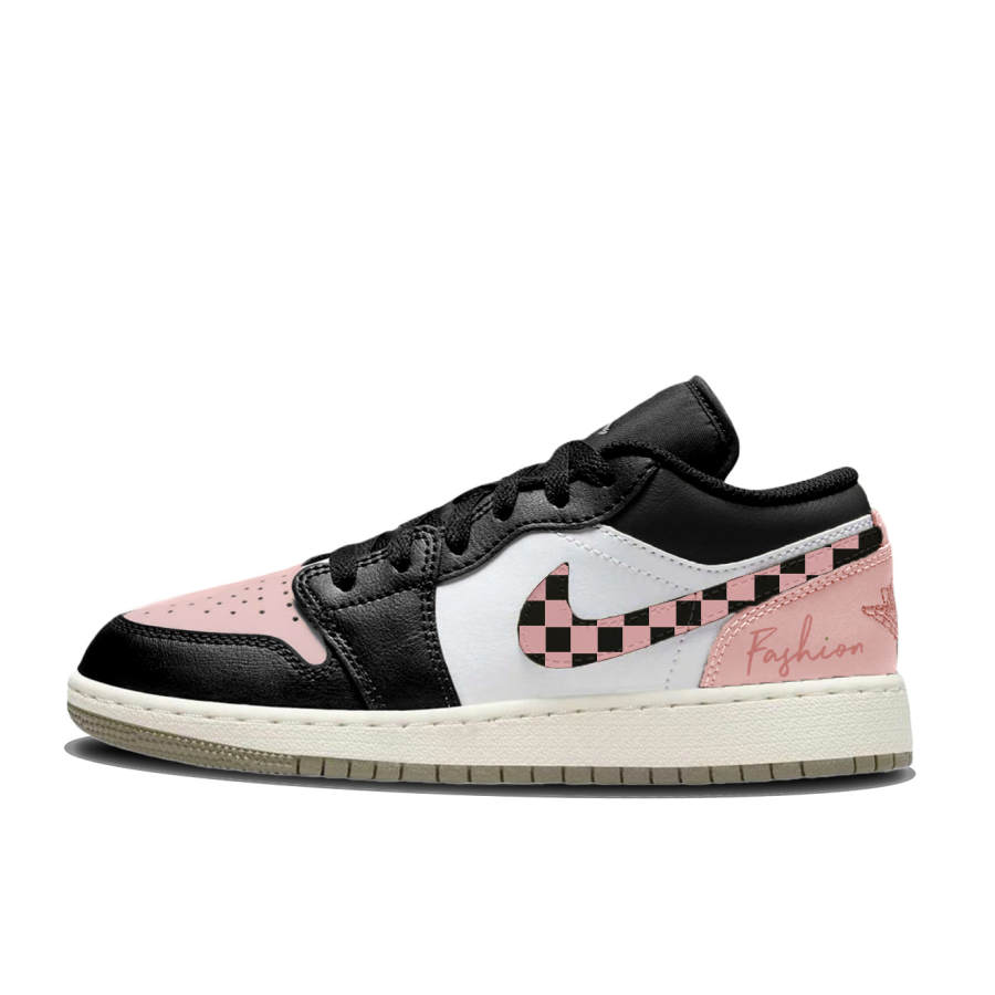 Jordan Jordan Air Jordan 1 Peach Dark Chocolate Slip Resistant Abrasion Resistant Low top Children's Basketball Shoes
