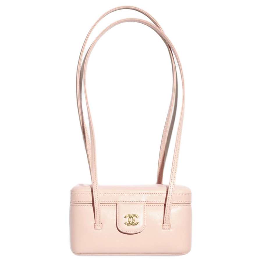 CHANEL 2026 Glossy Grain Calfskin & Gold Metal Shoulder Bag Women's Light Pink Red