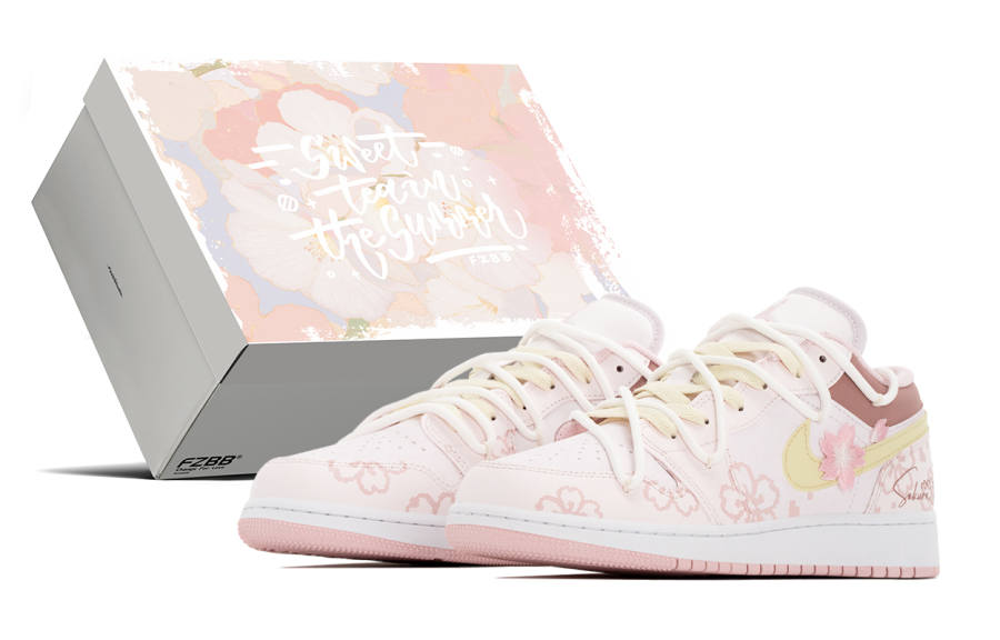 Jordan Jordan Air Jordan 1 Box, Cherry Blossom Rain Abrasion Resistant Abrasion Resistant Mid top Children's Basketball Shoes