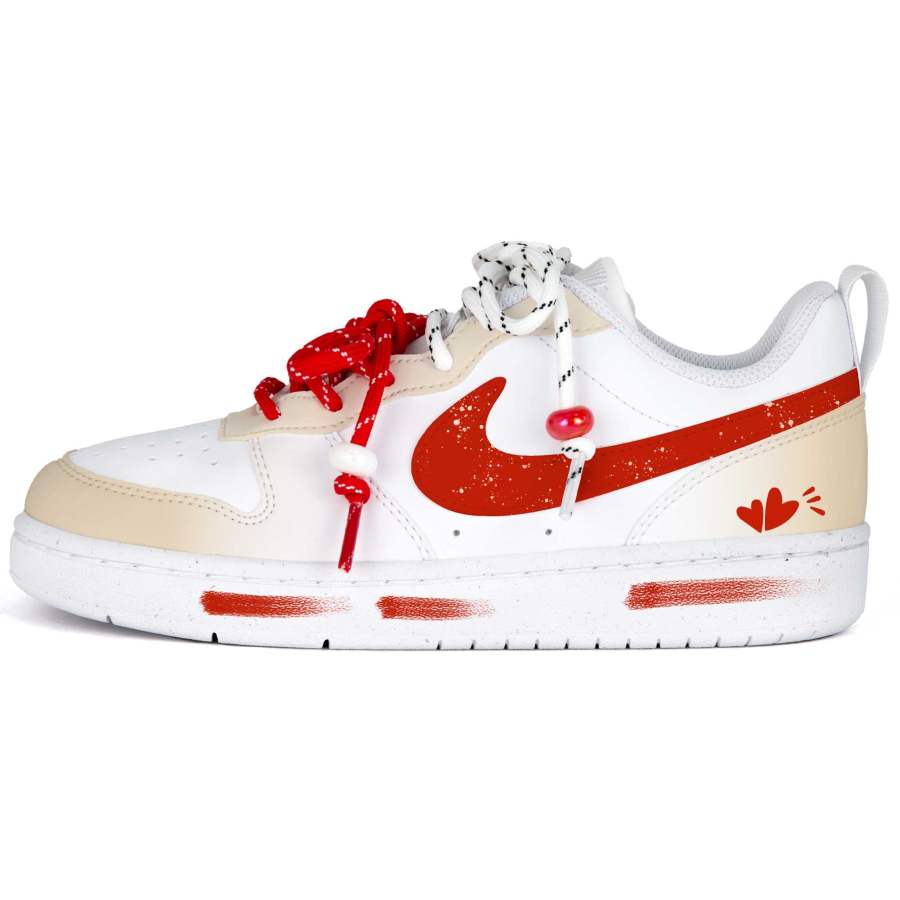 Nike Nike Court Borough 2 New Year Love Confession Leather Abrasion Resistant Low top Skateboard Shoes Red Unisex