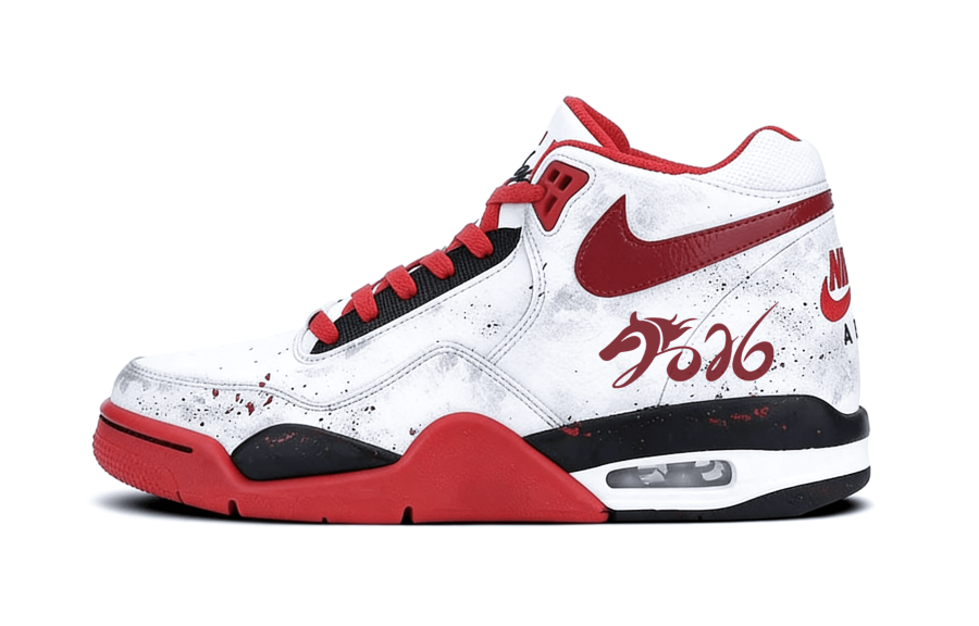 Nike Nike Flight Legacy Cushioning Abrasion Resistant Breathable Mid top Vintage Basketball Shoes Unisex White Red