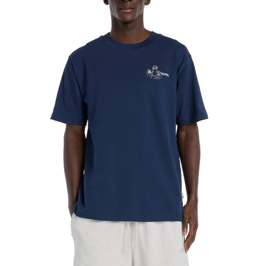 New Balance New Balance T Shirts Men's Marine Blue Crew Neck Moderate Straight Fit