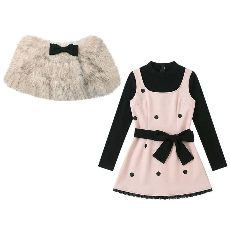 FABRIC PIG Two Piece Skirt Sets Women's Crew Neck Thickened Short