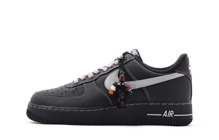 Nike Nike Air Force 1 Leather Cushioning Coverage Slip Resistant Low top Skateboard Shoes Unisex Black Gray