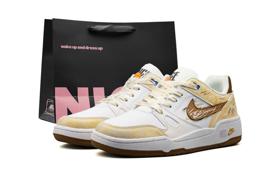 Nike Nike Full Force Cushioning Abrasion Resistant Slip Resistant Low top Skateboard Shoes Men's White Gold Shopping Bag