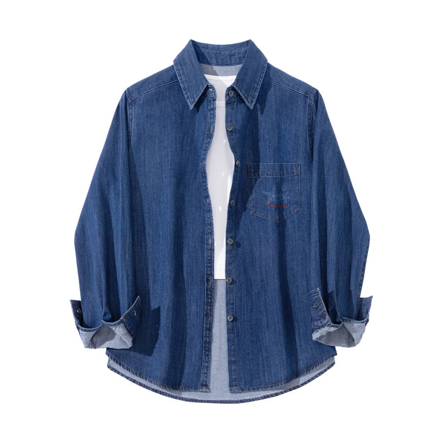 Tonlion Denim Shirts Women's Lapel Moderate Denim