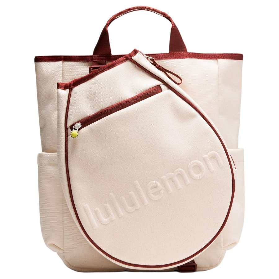 Lululemon Racket Cotton Tennis Racket Bag Handbag Backpack Unisex Natural Ecru & Rock Wood Orange