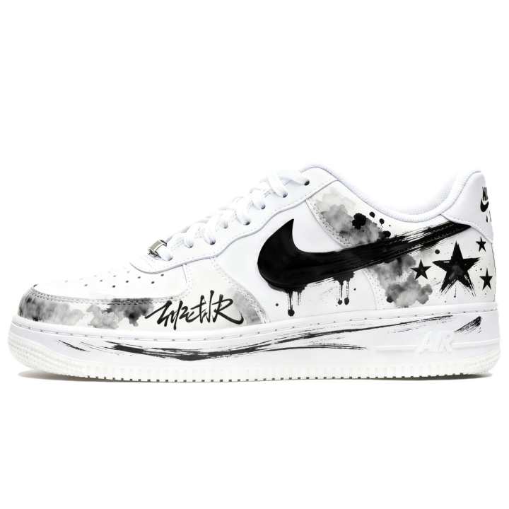 Nike Nike Air Force 1 Ink Dyed Star Abrasion Resistant Slip Resistant Low top Skateboard Shoes Unisex Black White Gray