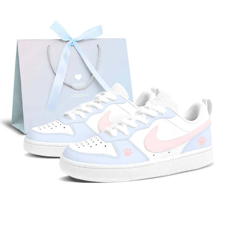Nike Nike Court Borough Pink Blue Cat Paw, Shopping Bag Cushioning Abrasion Resistant Low top Kids' Skateboarding Shoes