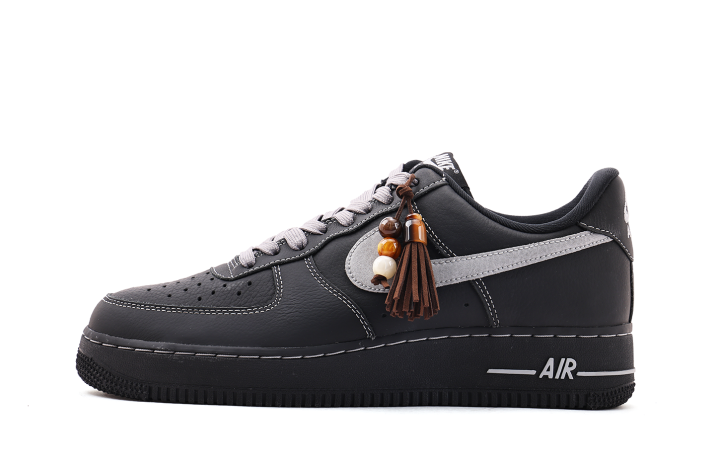 Nike Nike Air Force 1 Leather Cushioning Coverage Slip Resistant Low top Skateboard Shoes Unisex Black Gray
