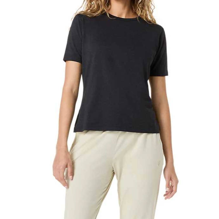 ASICS T Shirts Women's High Performance Black Heather Crew Neck Moderate Straight Fit