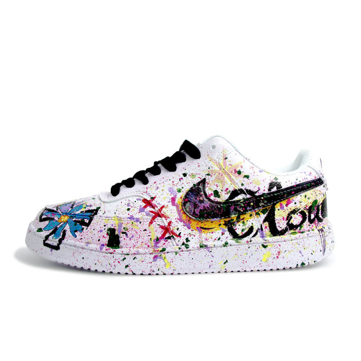 Nike Nike Court Vision 1 Synthetic Leather Hand Drawn Graffiti Low top Skateboard Shoes Unisex Pink Black White Purple