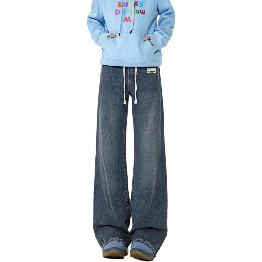 HUANQIU Jeans Unisex Thickened Straight Fit Pants
