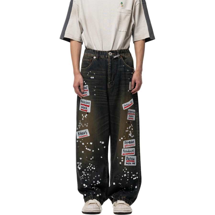 Maison Mihara Yasuhiro SS26 Embellished Sticker Denim Pants Jeans Men's