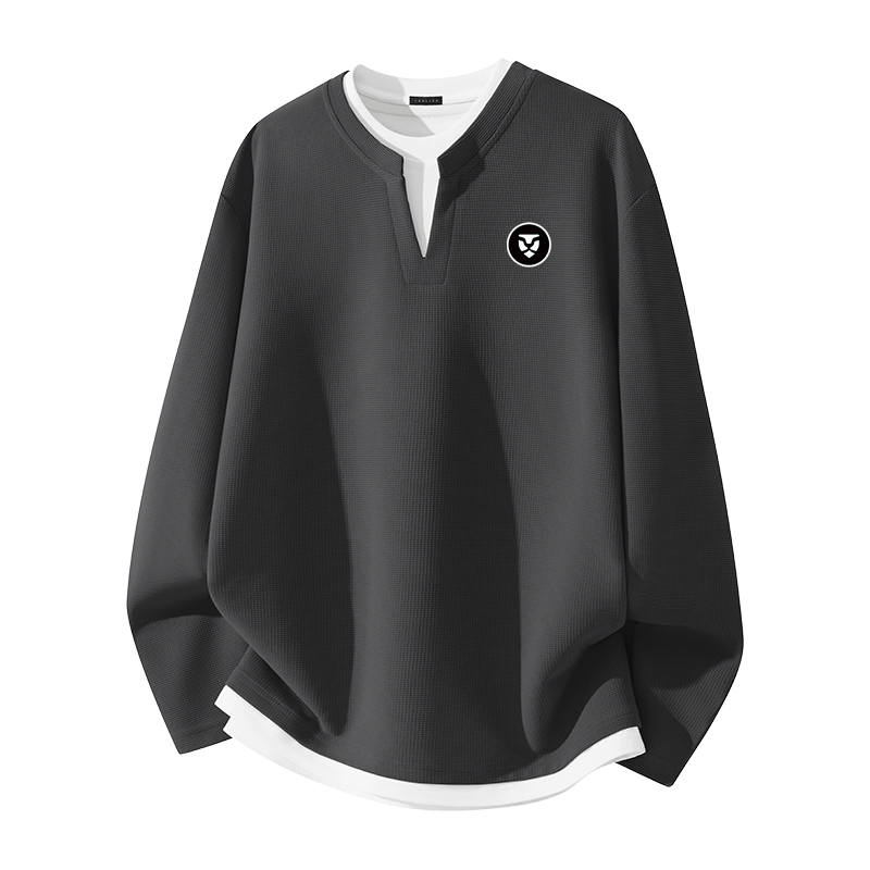 Tonlion T Shirts Unisex Crew Neck Moderate Mock Two Piece