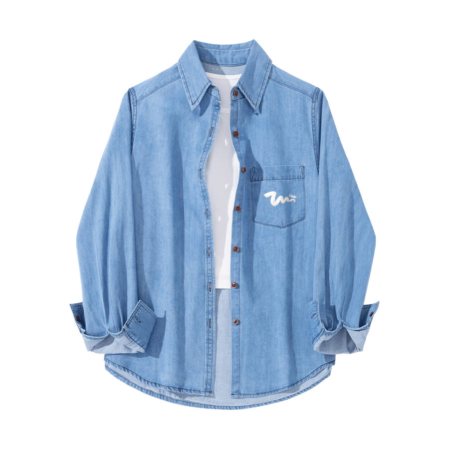 Tonlion Denim Shirts Women's Lapel Moderate Denim
