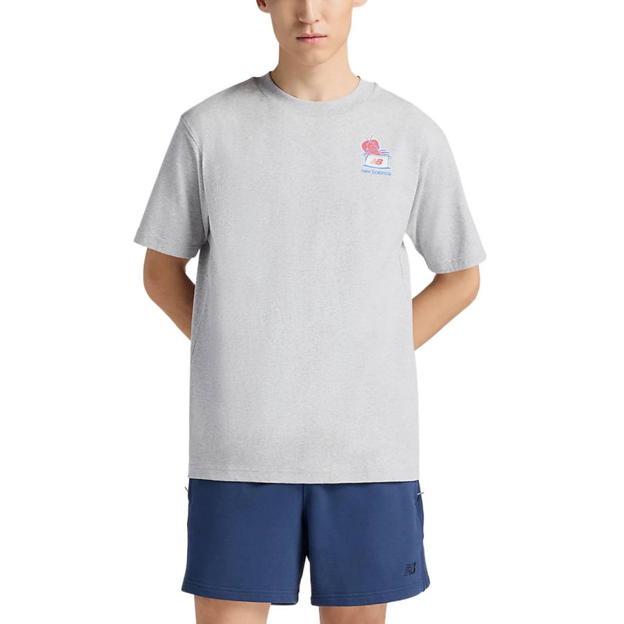 New Balance New Balance T Shirts Men's Sport Gray Crew Neck Moderate Straight Fit