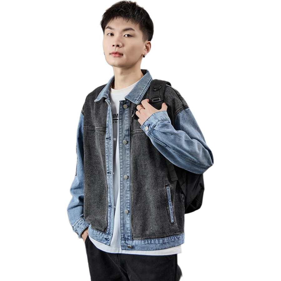 Tonlion Denim Jackets Unisex Charcoal Gray Lapel Moderate Straight Fit