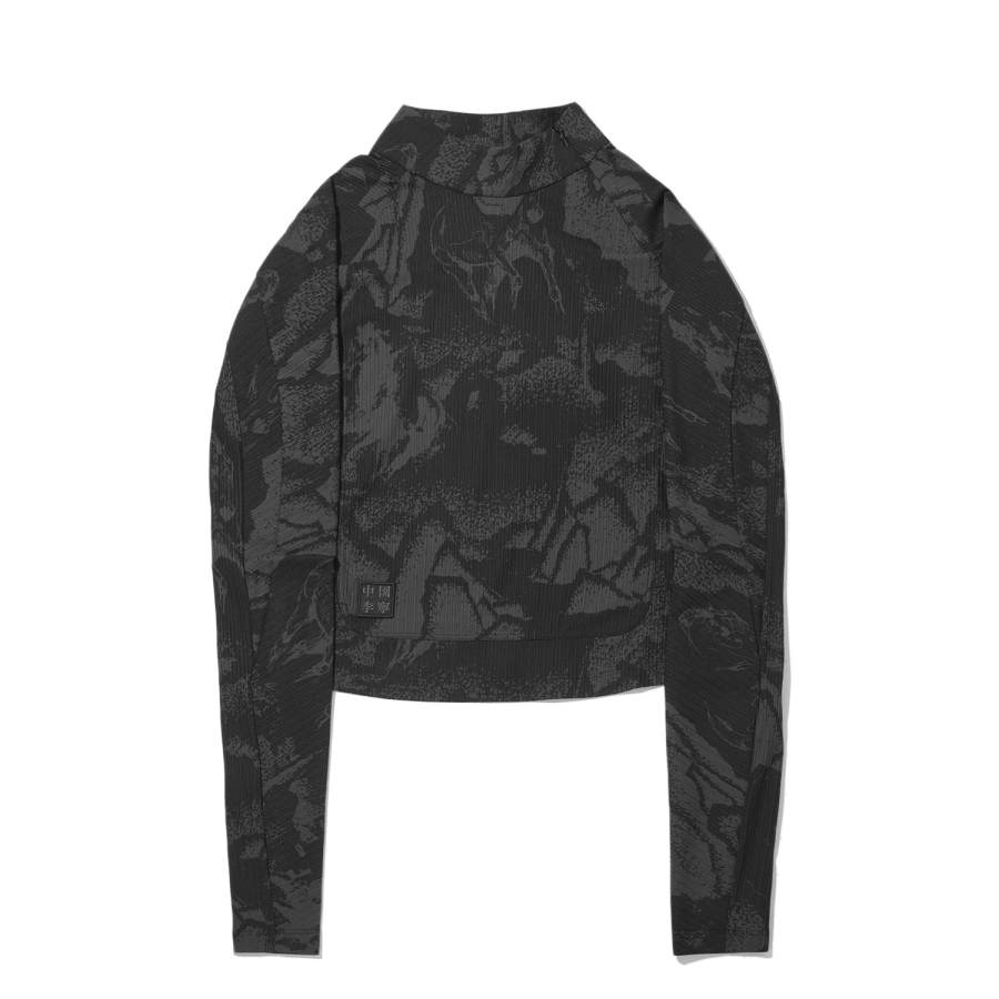 Li-Ning Li Ning T Shirts Women's Black All Over Print Stand Collar Moderate
