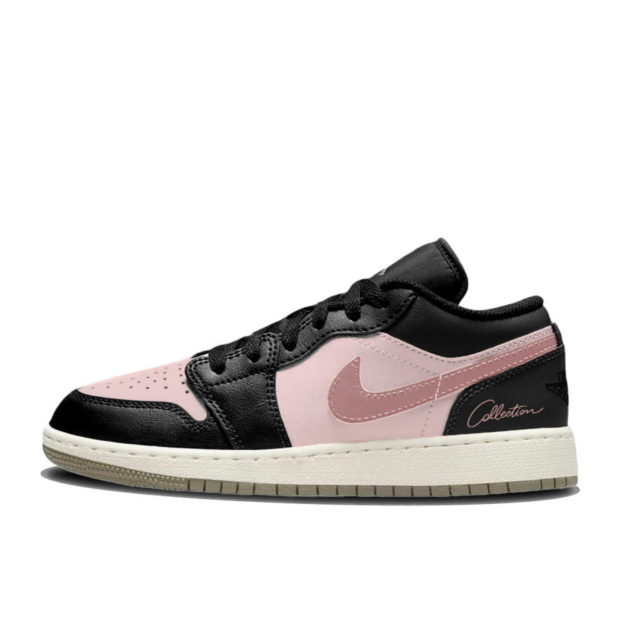 Jordan Jordan Air Jordan 1 Rose Slip Resistant Abrasion Resistant Low top Children's Basketball Shoes Black Pink Unisex