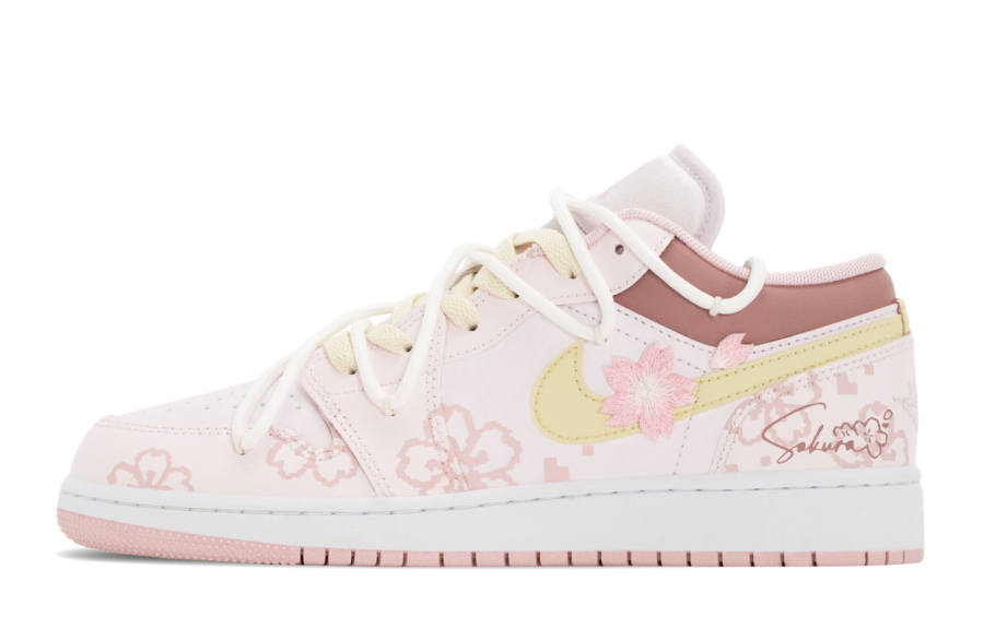 Jordan Jordan Air Jordan 1 Cherry Blossom Rain Abrasion Resistant Abrasion Resistant Mid top Children's Basketball Shoes