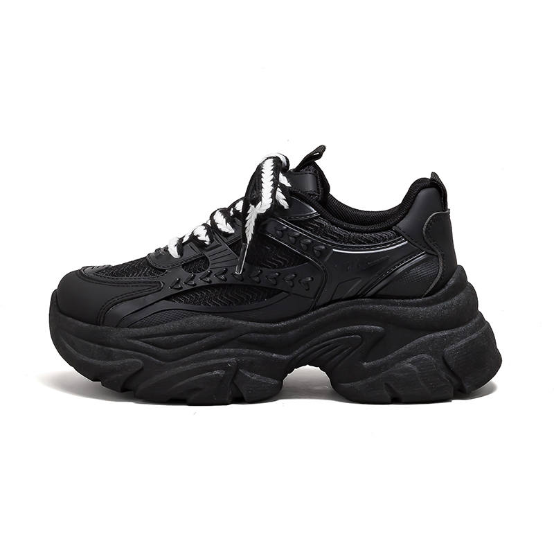 Warrior Height Increasing Abrasion Resistant Lightweight Low top Chunky Sneakers Women's Black