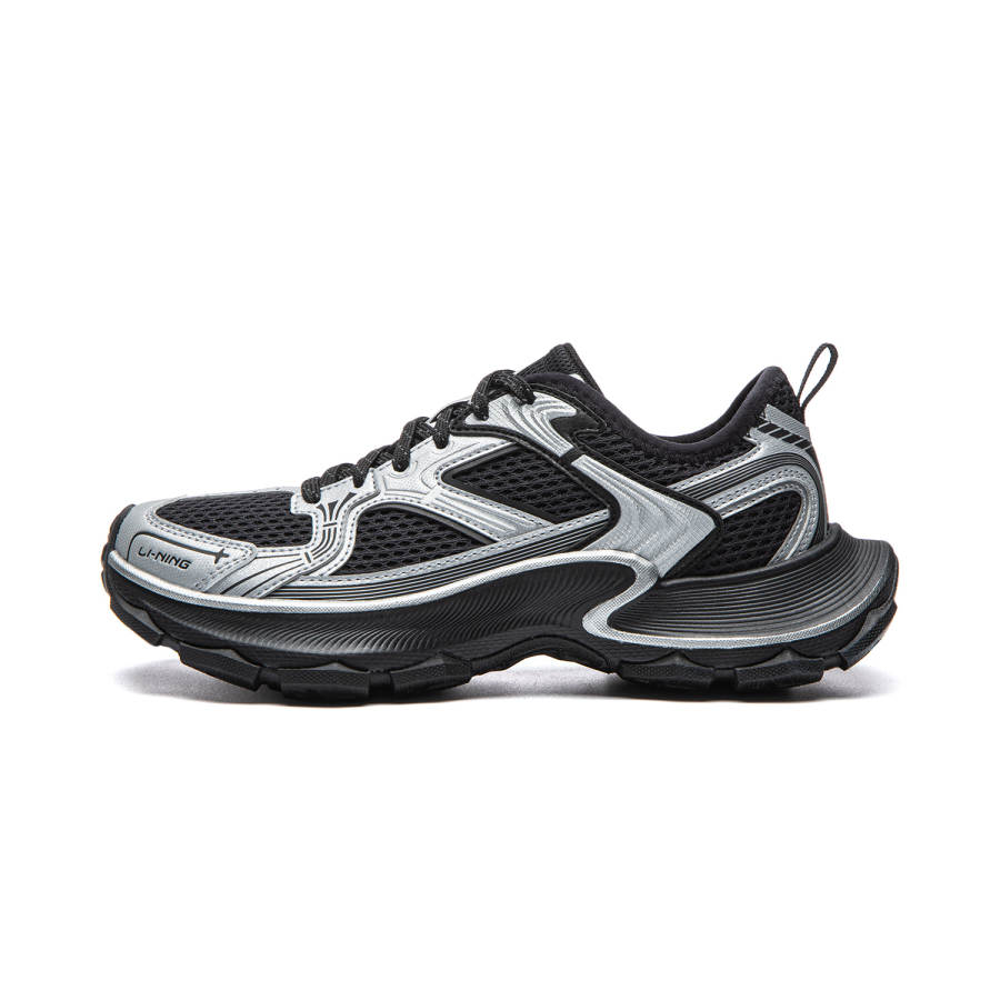 Li-Ning Li Ning Slip Resistant, Abrasion Resistant, Breathable Low top Chunky Sneakers Women's Silver Black