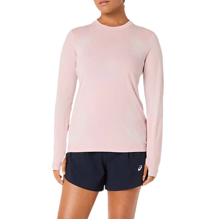 ASICS T Shirts Women's Morganite/Gray Red Crew Neck Moderate