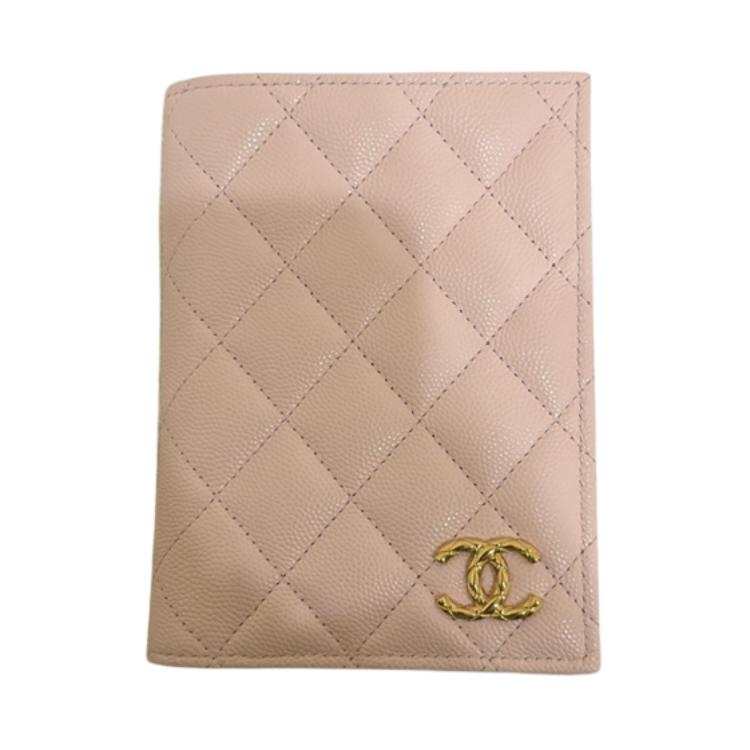CHANEL Litchi Grain Calfskin Passport Holder Women's Cherry Blossom Pink