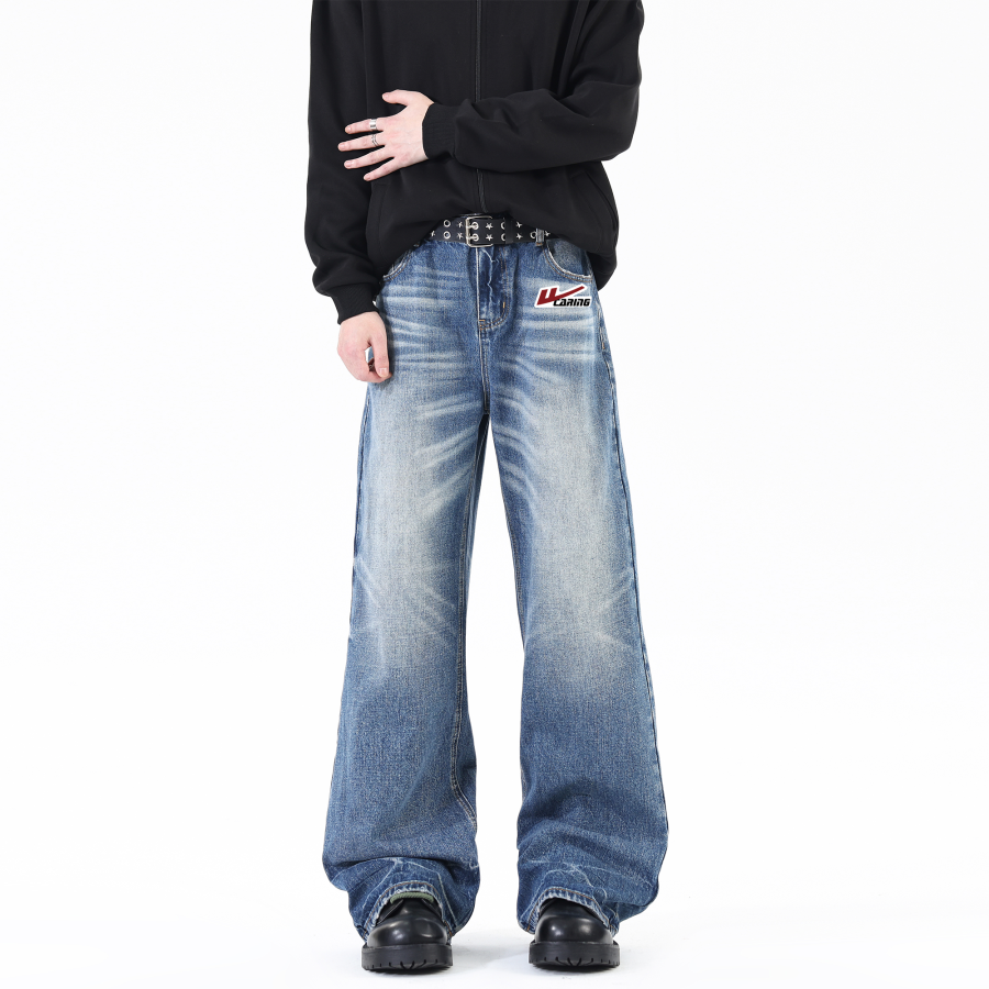 WARRIOR Jeans Unisex Blue DIY Badge Moderate Straight Fit Pants