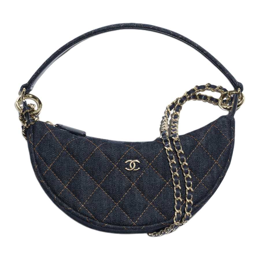 CHANEL 2026 Denim & Gold Metal Crossbody Handbag Women's Dark Blue & Orange