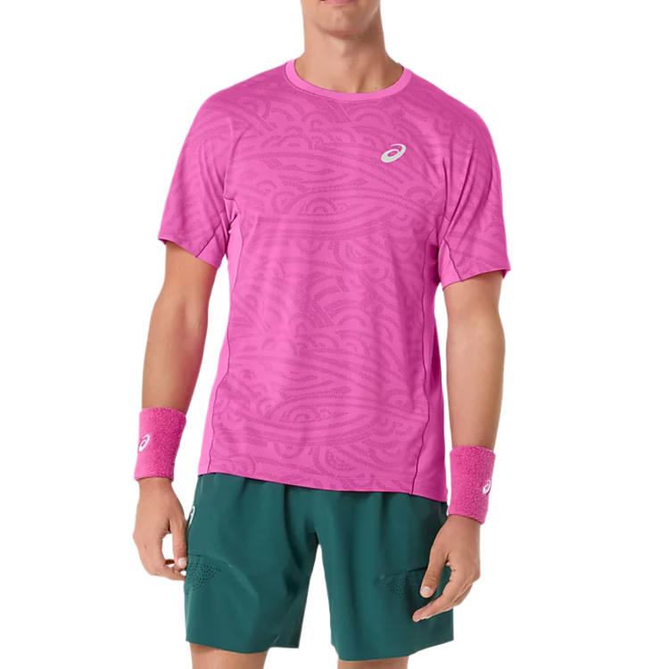 ASICS Tennis Tops Men's Numbers Cherry Blossom Crew Neck Moderate